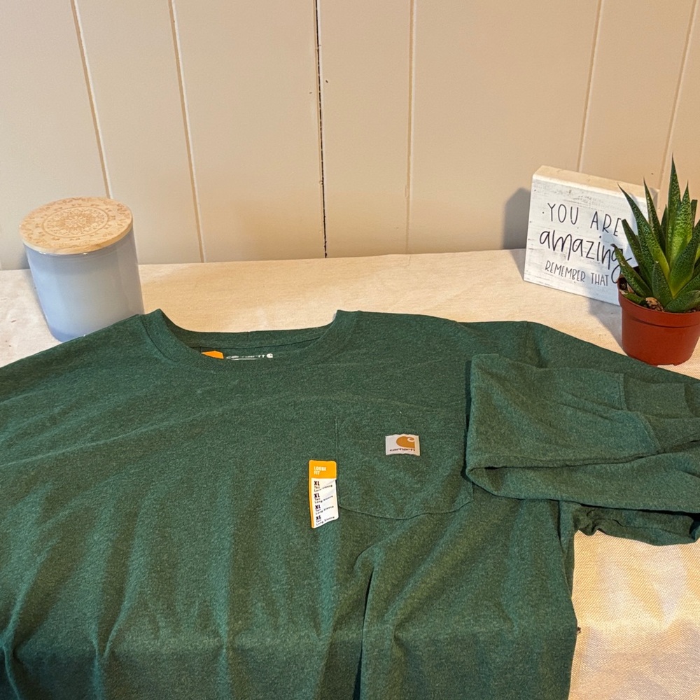Carhartt Green Heather Long Sleeve Tee with Pocket Patch